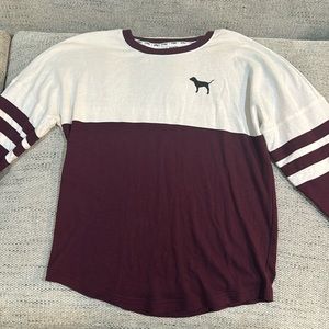 PINK Victoria's Secret Maroon and White Colorblock Crew Neck Sweater